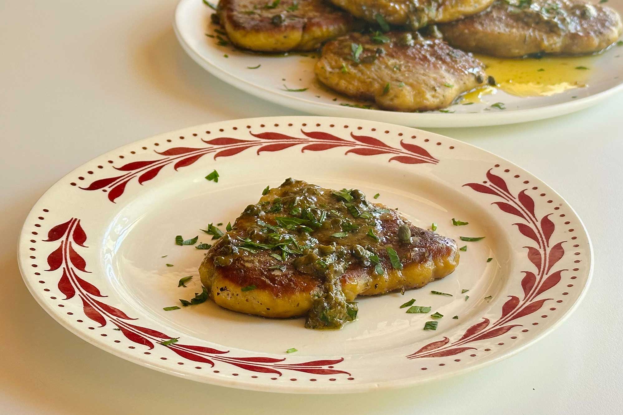 seitan chicken piccata on plate