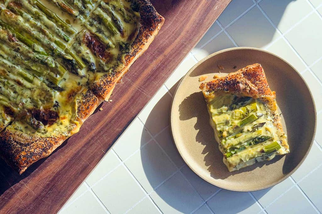 Lemony asparagus and herb tart
