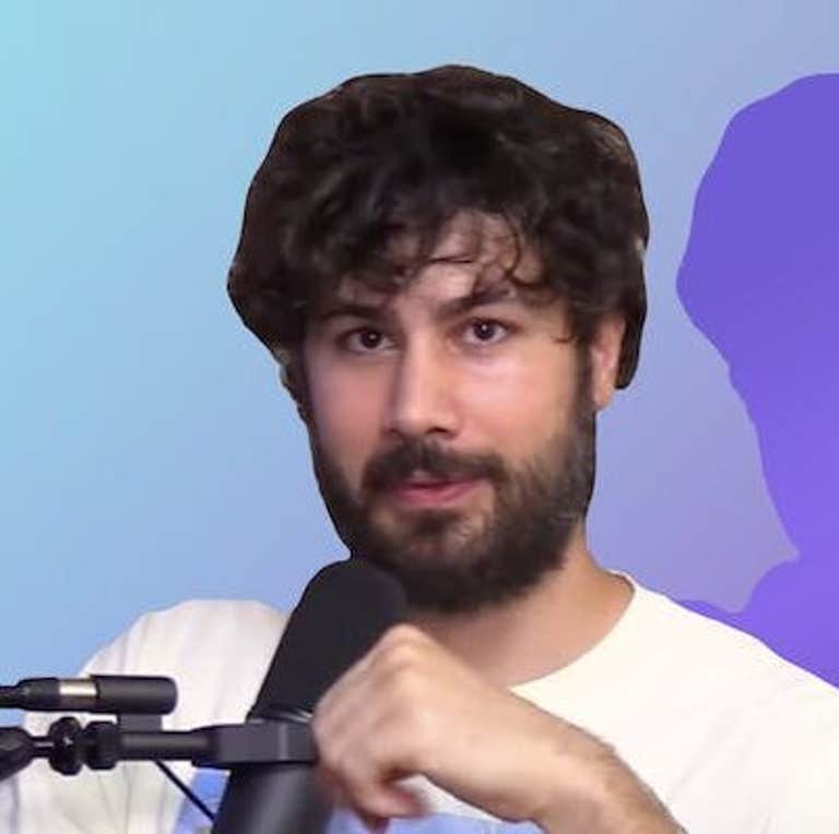 Def Noodles speaking into microphone on blue to purple gradient background Passionfruit Remix