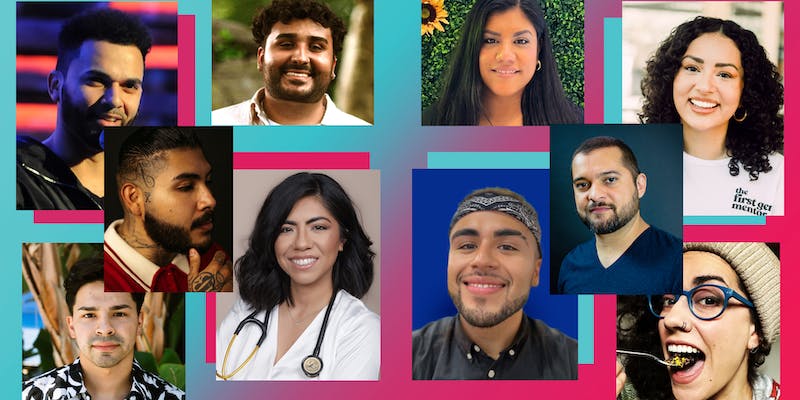 10 Latinx TikTok creators on blue to red gradient background