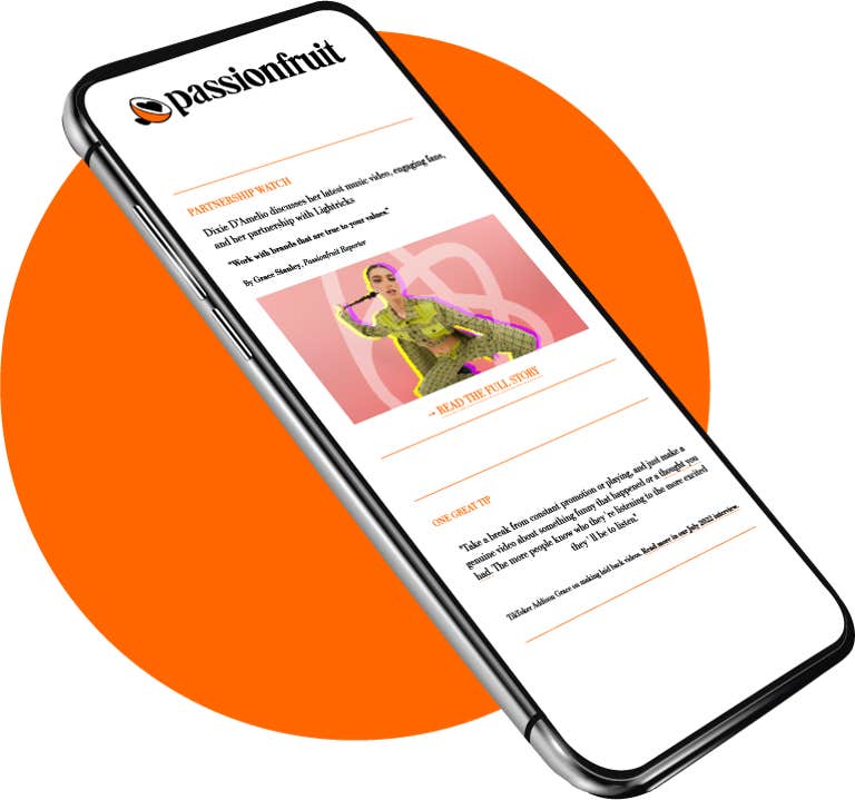 Passionfruit creator economy newsletter on an IPhone