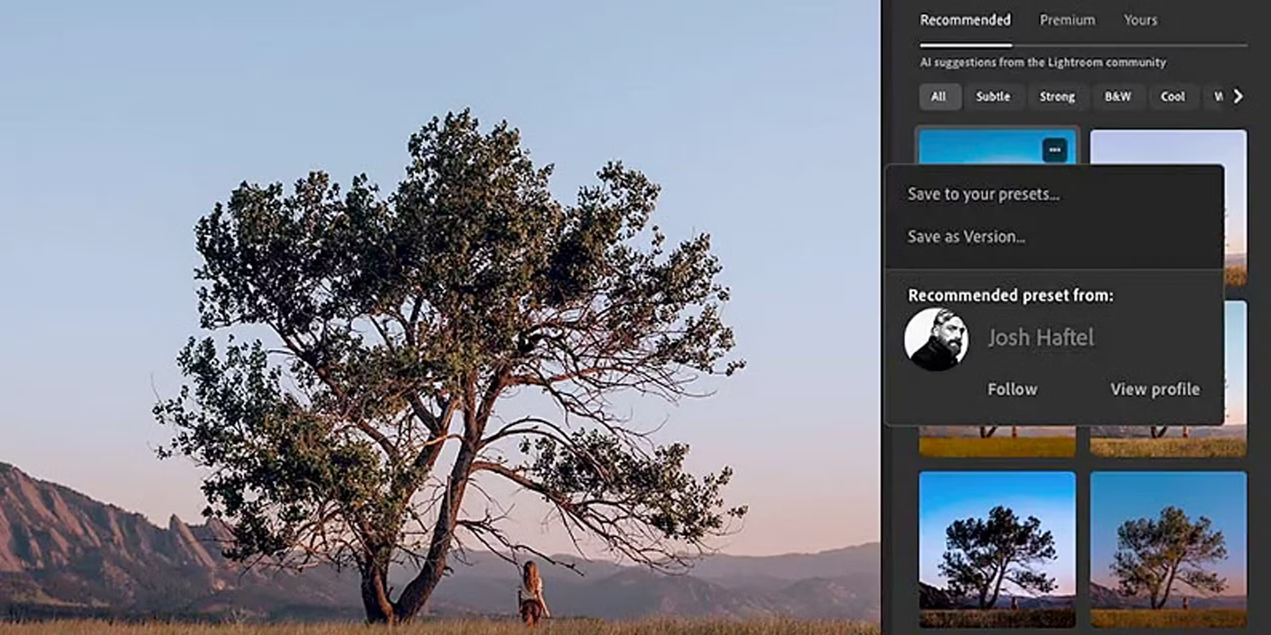 Adobe Lightroom application used to edit a photograph.