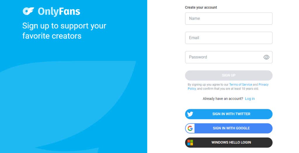 How to start an OnlyFans: OnlyFans sign up page