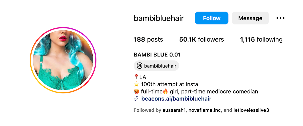 Bambibluehair's Instagram page showing 51,000 followers
