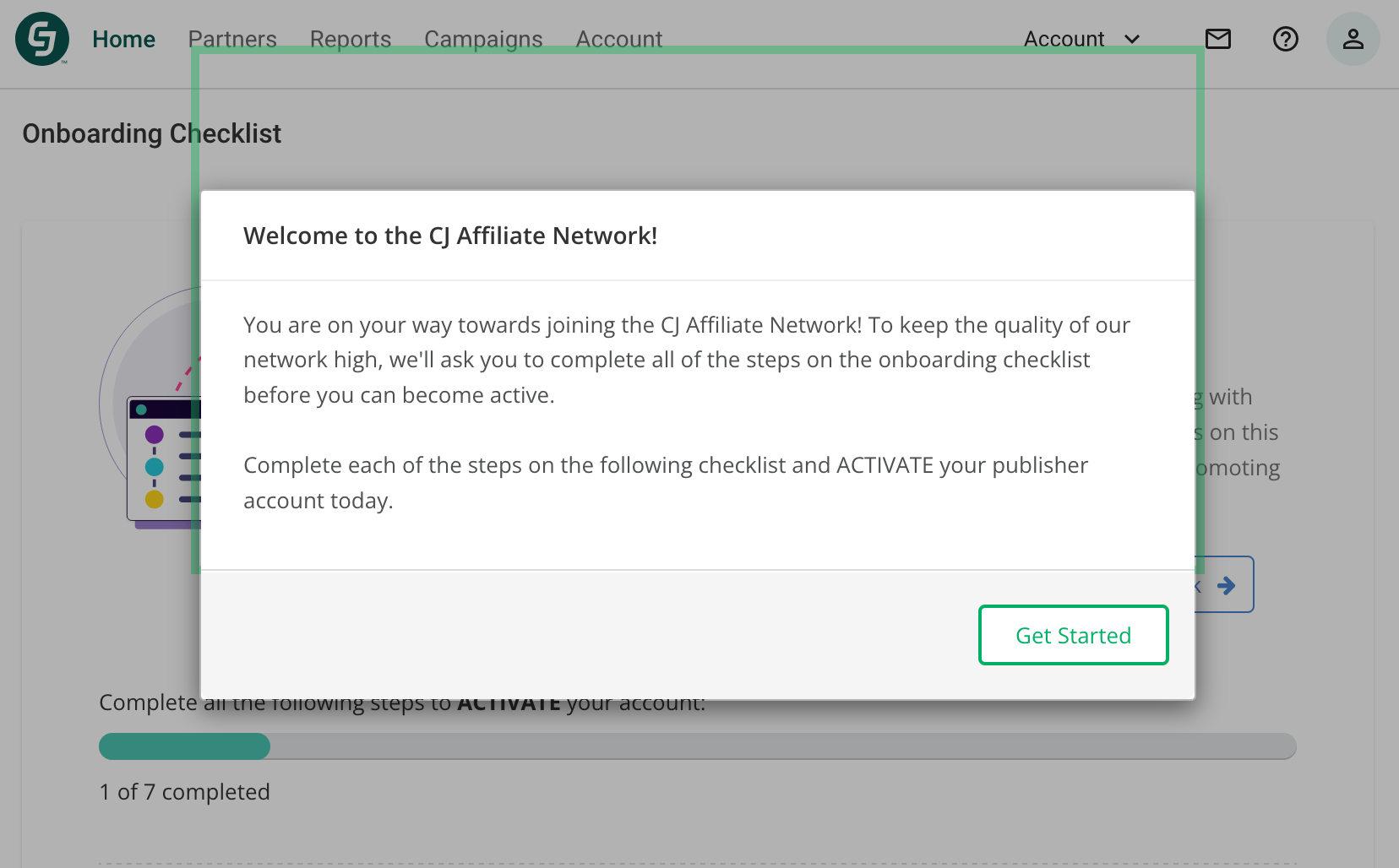 CJ confirmation screen when you've started sign up