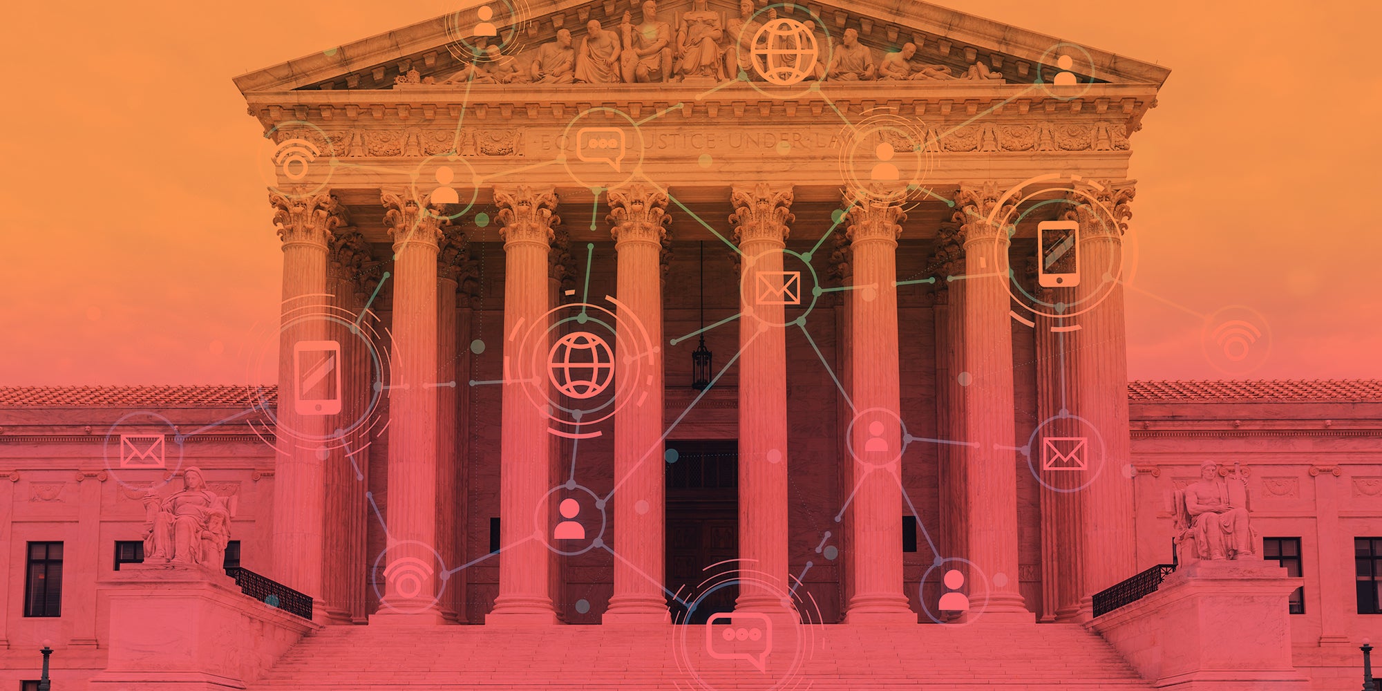 Supreme court with social media logos over it