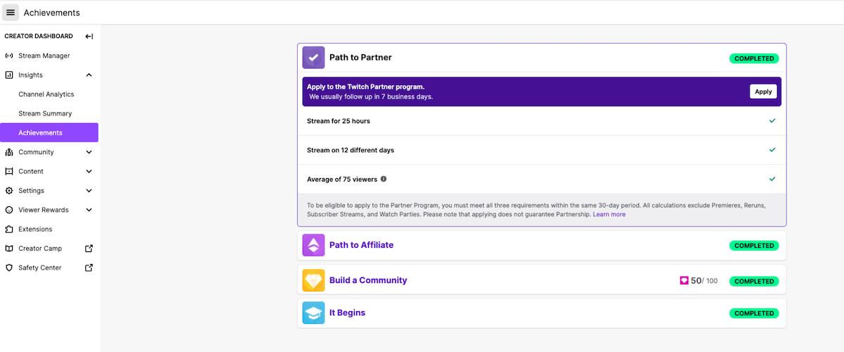 Twitch analytics - path to partner