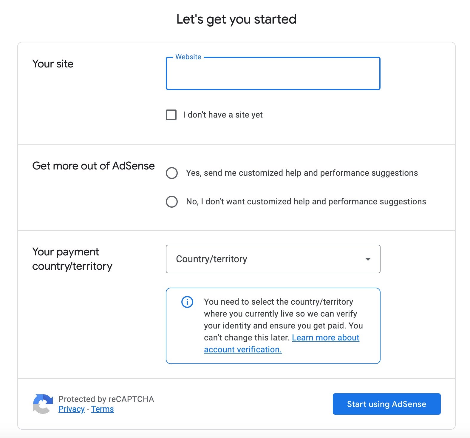 Google AdSense payout sign-up