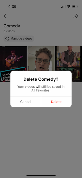 how to delete collections on TikTok - confirm deletion
