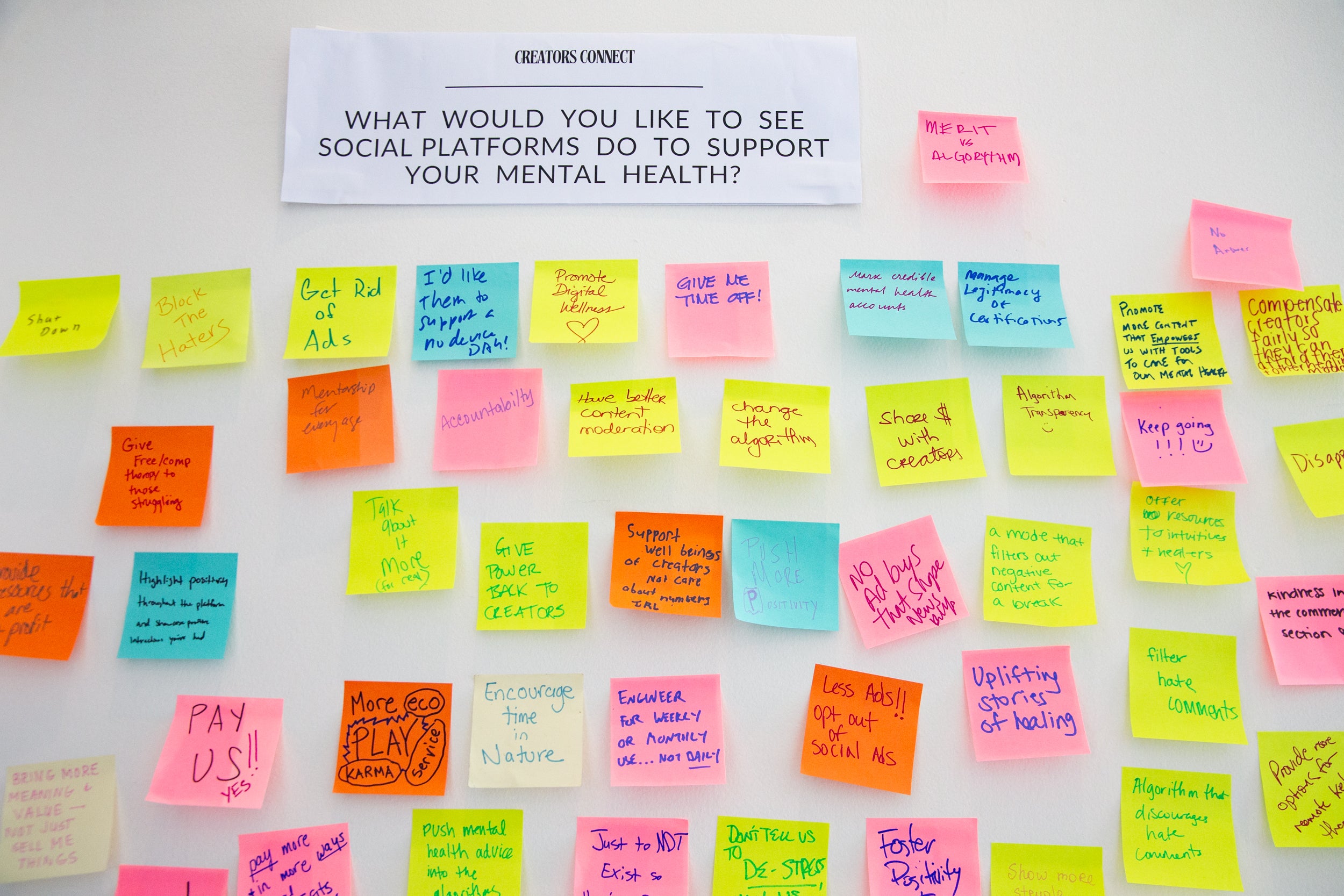 post its with requests for platforms to improve metnal health 