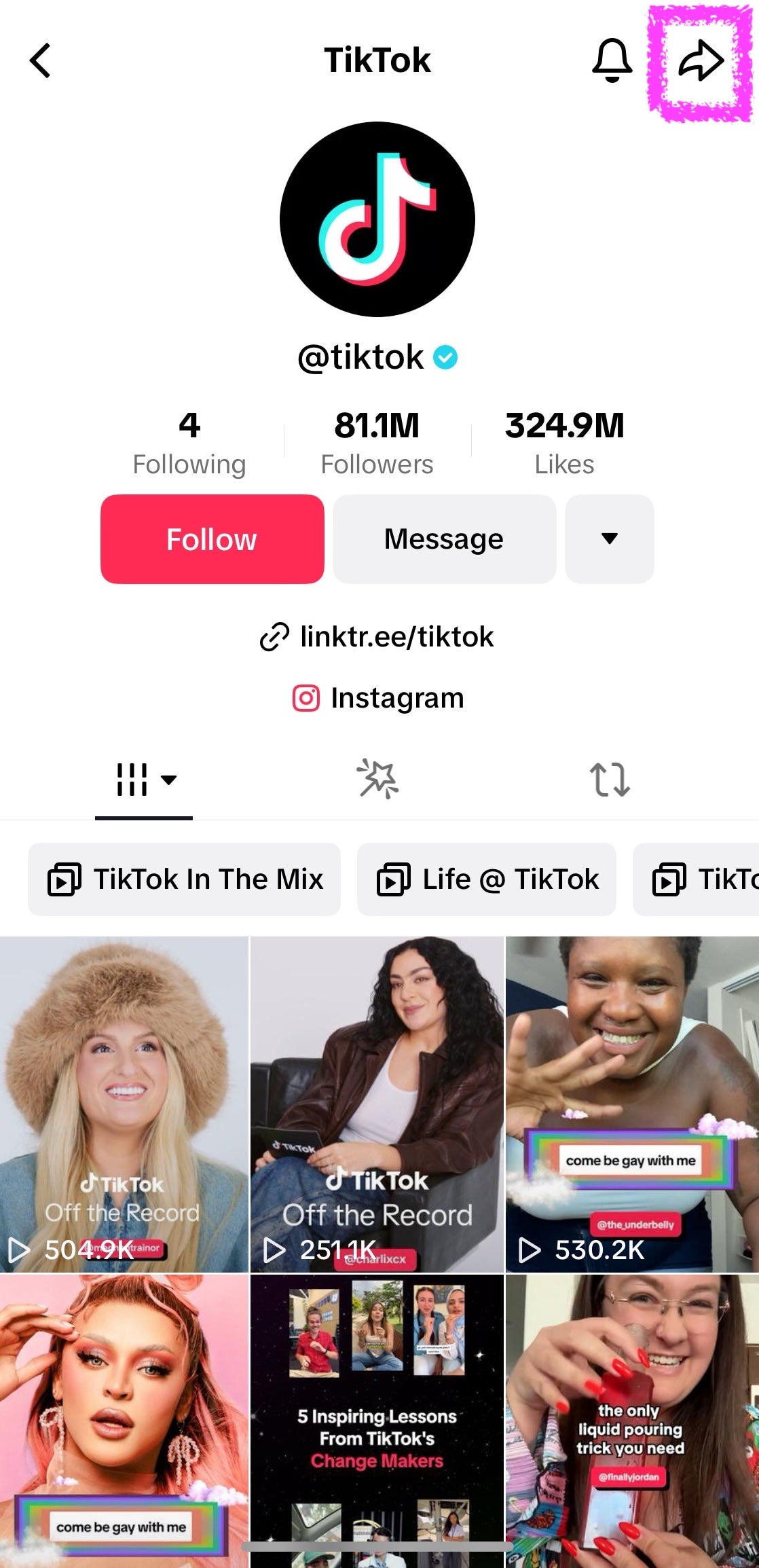 how to block someone on tiktok - view the account and tap the arrow