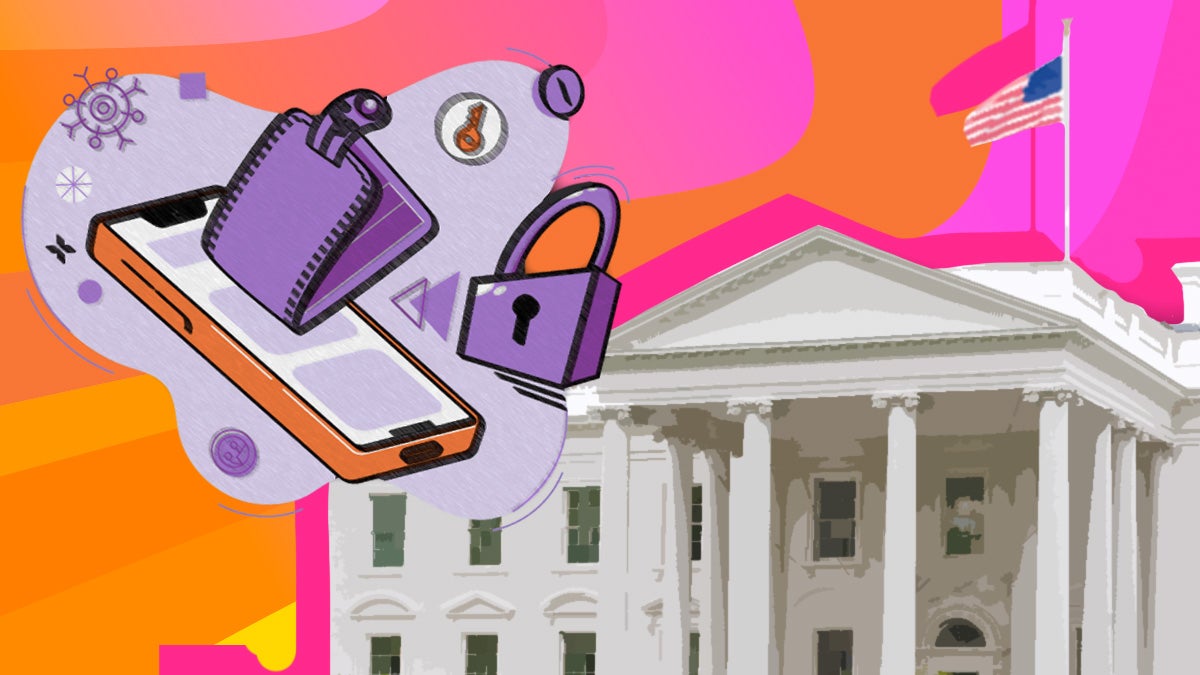image of the white house next to a cartoon phone to represent creator economy conference
