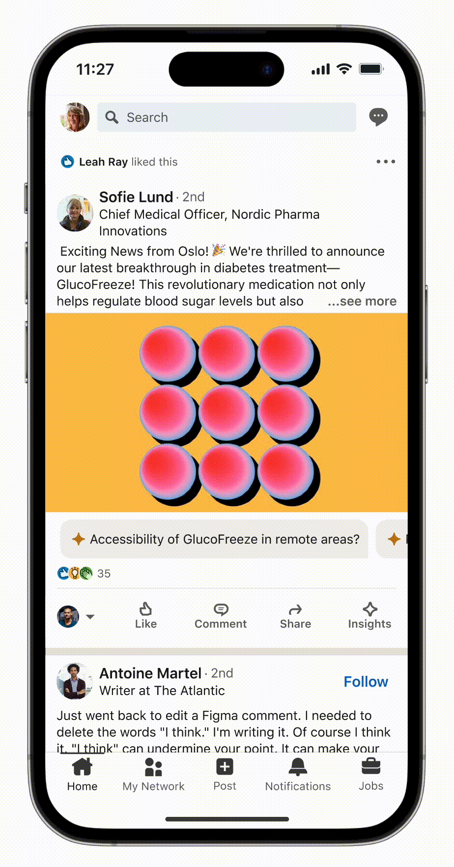 ai powered insights on linkedin post with suggested questions