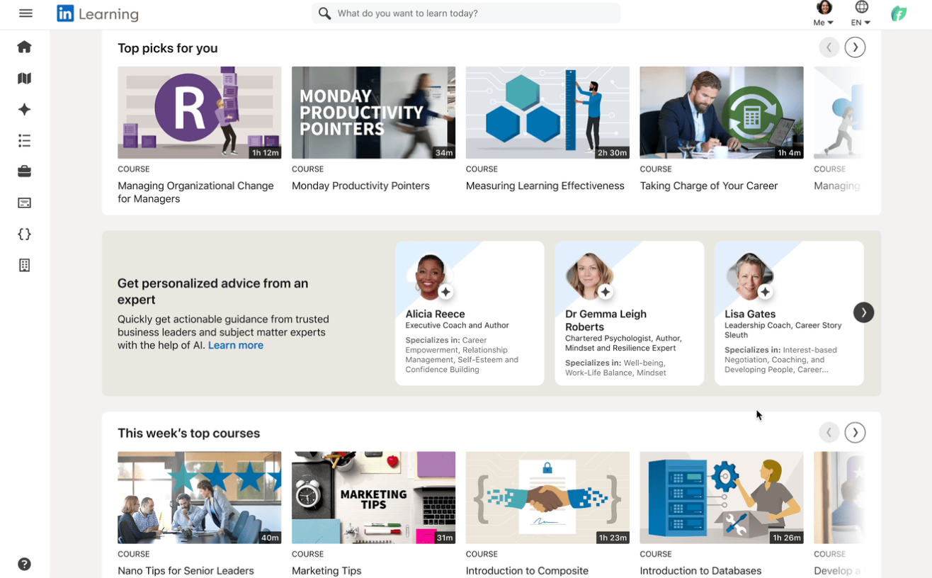 linkedin page with AI generated coaching chat bots