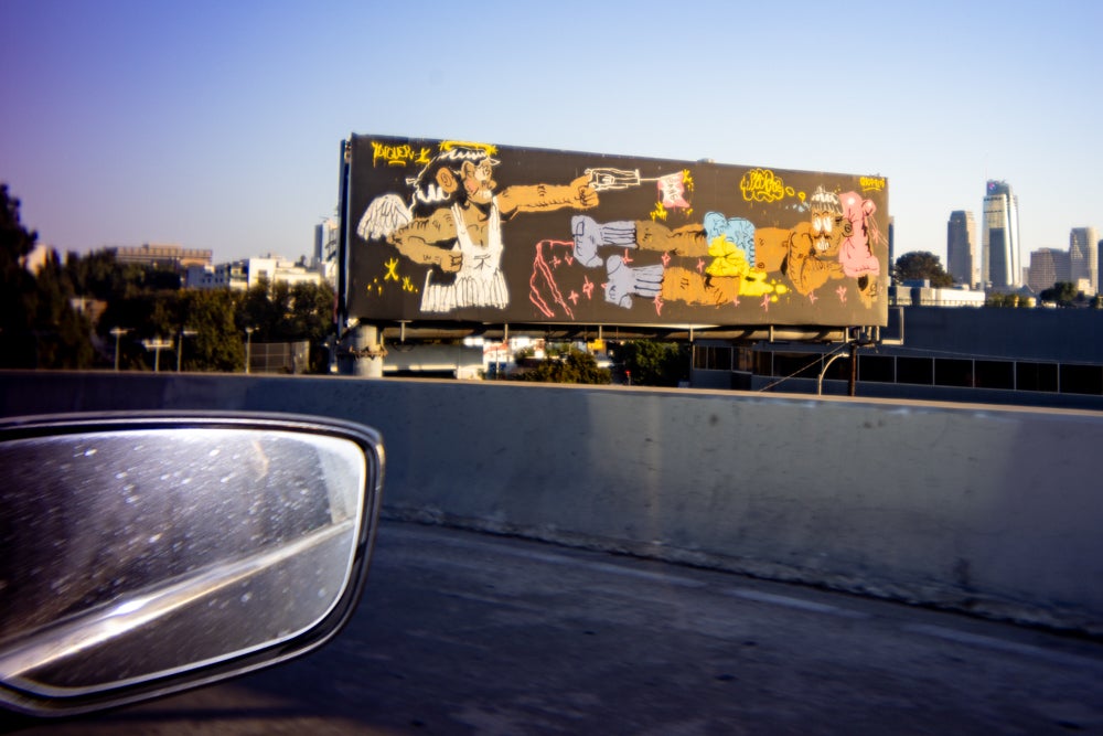 Downtown los angeles graffiti caught in a moving car using pocket dispo