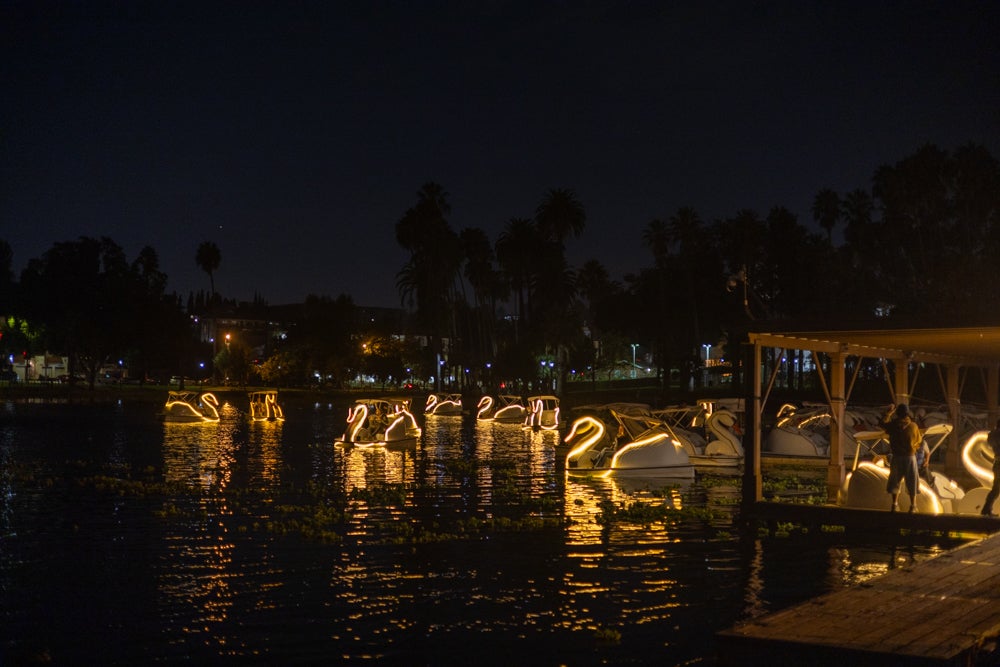 Echo Park Swan Boats at Night taken with the Pocket Dispo