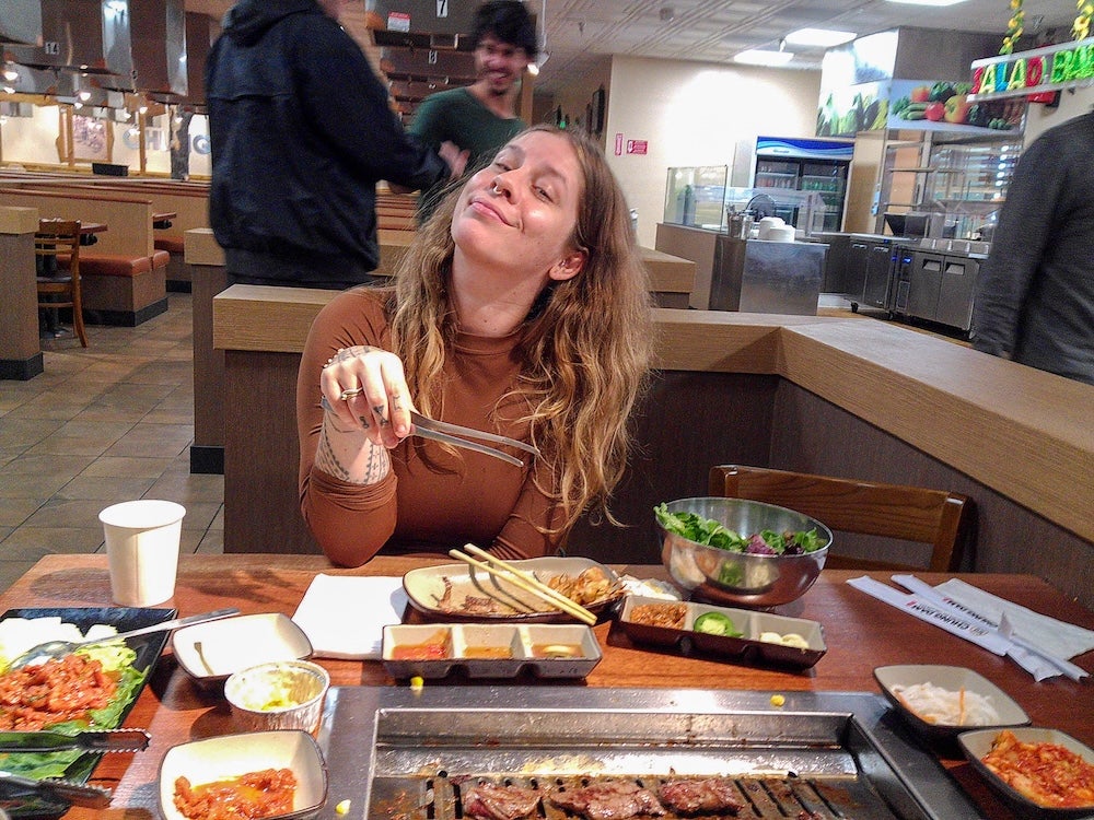 camp snap camera review - woman at korean bbq in los angeles