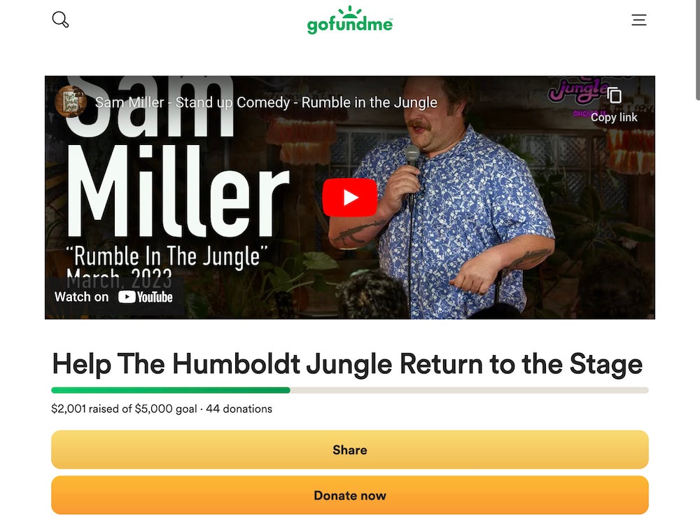 monetization guide - a gofundme for comedy venue in chicago the Humboldt Jungle to fund its new space featuring comedian sam miller