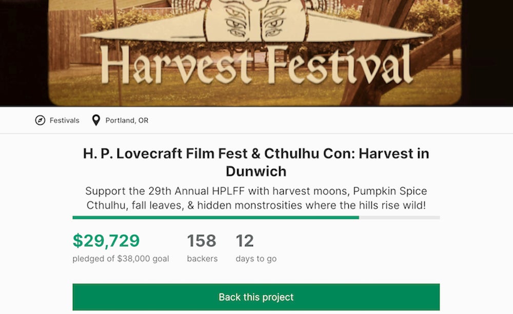 Kickstarter - example of a kickstarter for the H.P. Lovecraft Film Fest