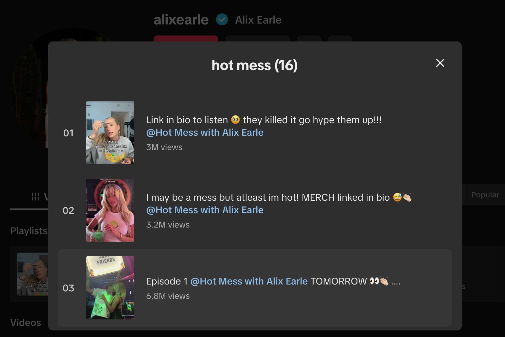 how to make a playlist on tiktok - alix earle's hot mess playlist on tiktok