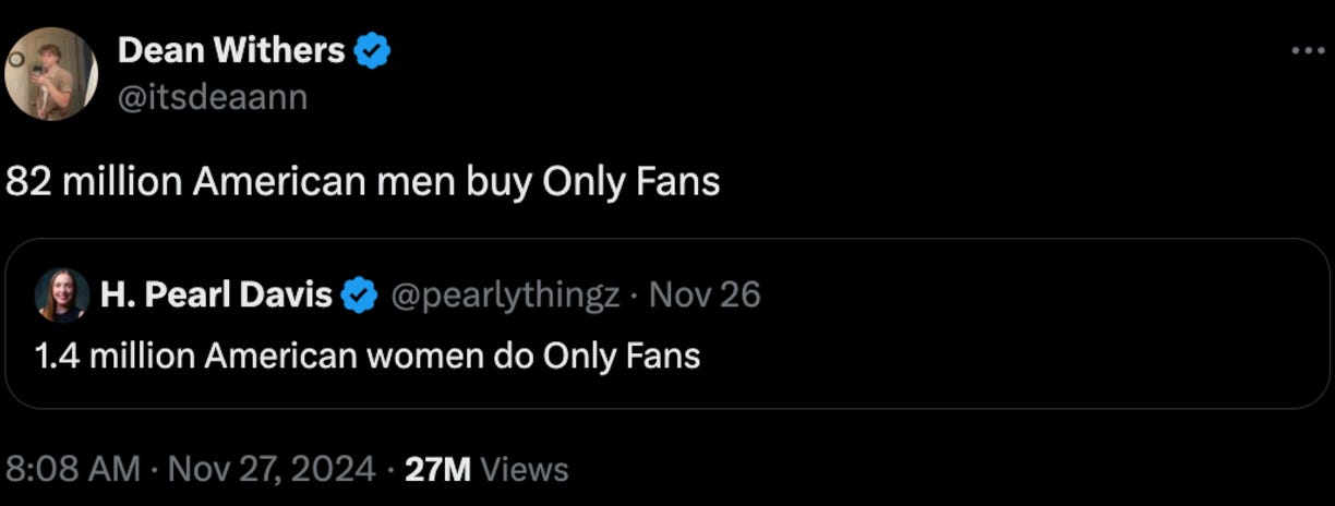 onlyfans only exists because of men - dean withers tweet