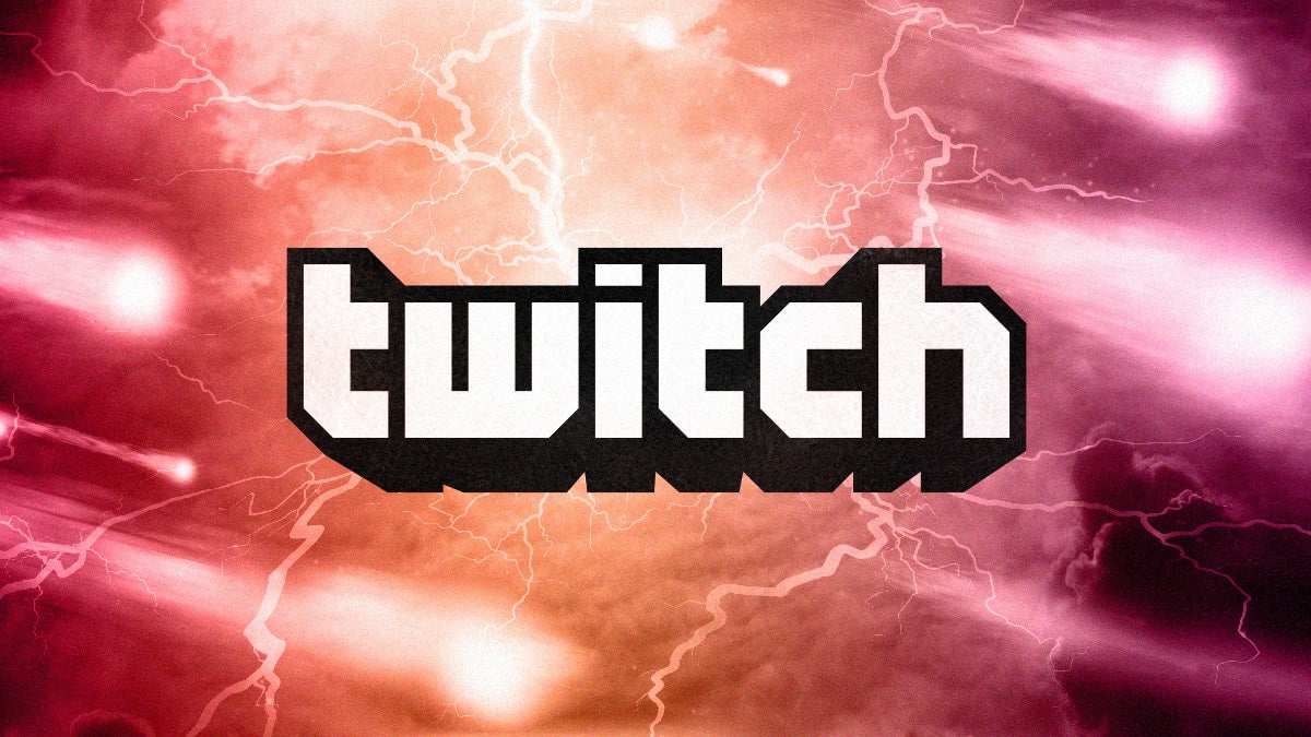 Image Alt Text: A slightly dirty Twitch logo sits in the foreground. The background shows a meteors falling and lightning striking in a cloudy sky.