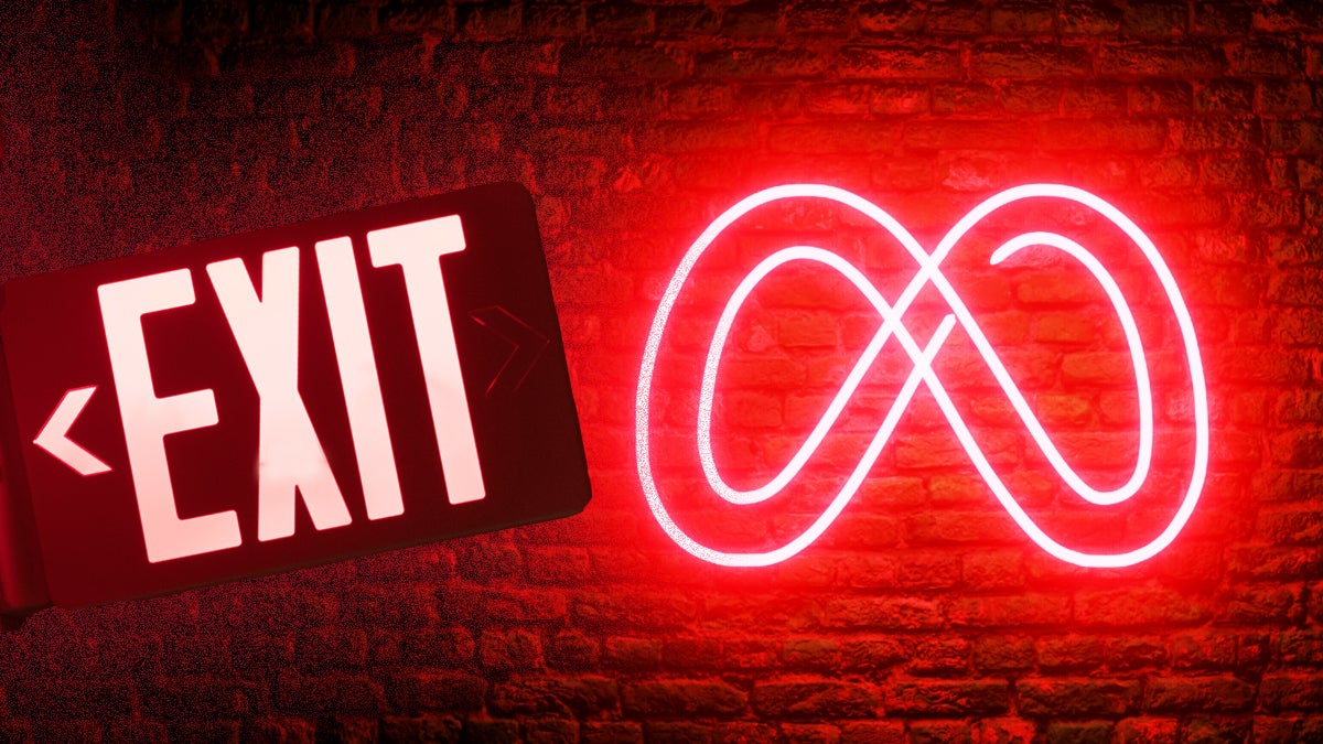 Exit sign near meta logo