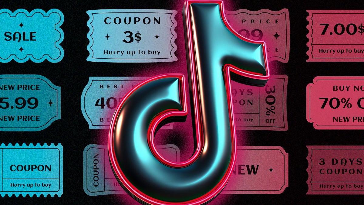 TikTok logo over coupons