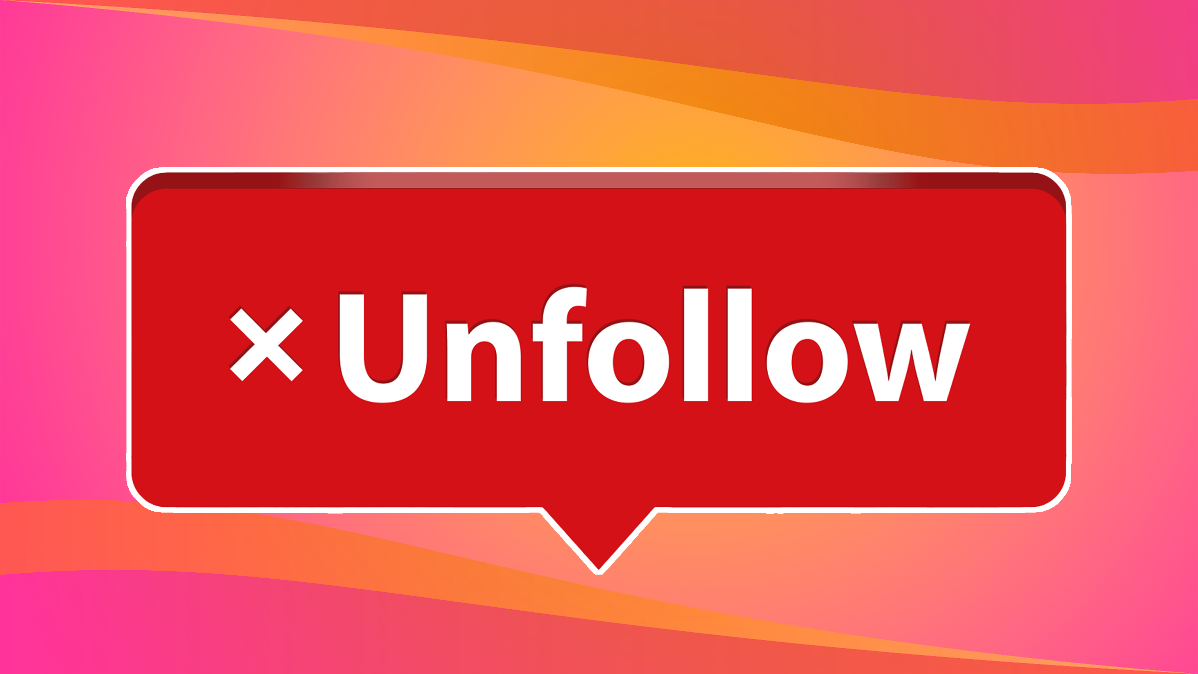 photo collage of unfollow button with pink and orange gradient border and background