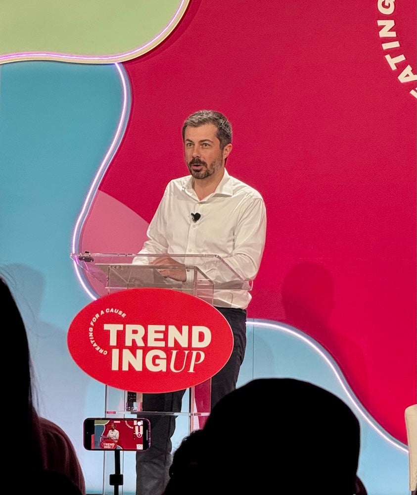 Pete Buttigieg speaking at the Trending Up conference