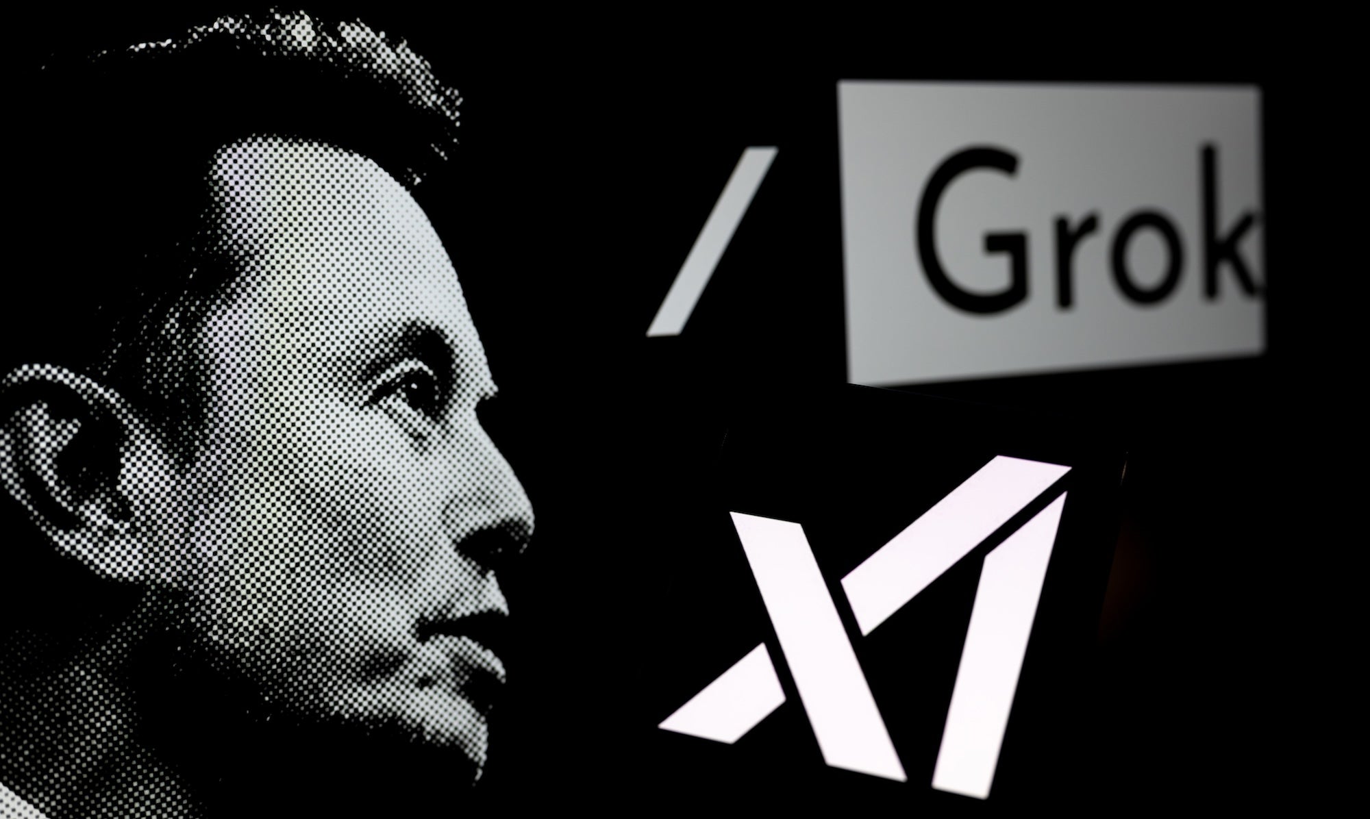 Grok Gone Wild - elon musk's head over the Grok logo