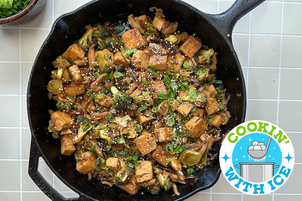 Bulgogi tofu, broccoli, and mushrooms