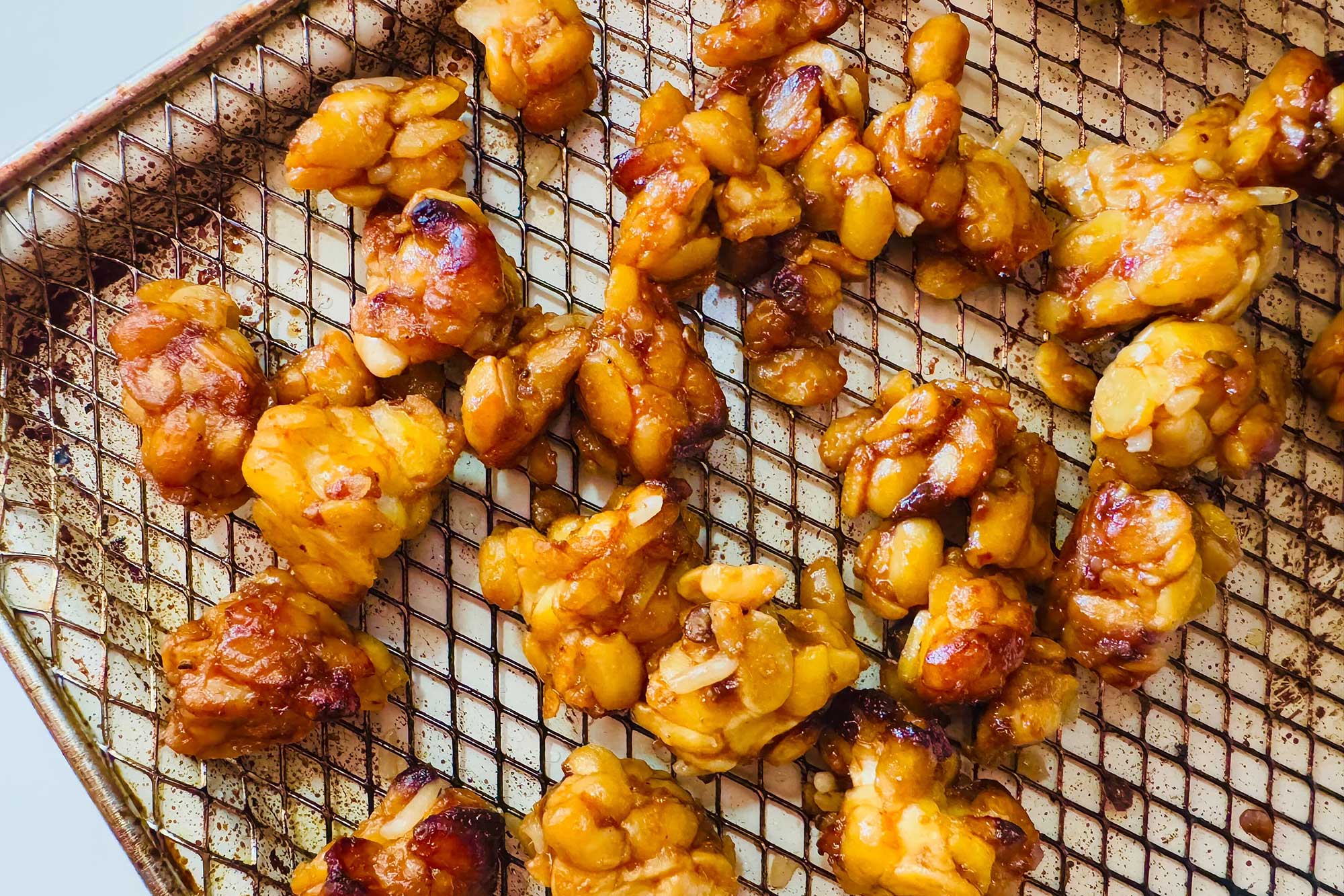 tempeh nuggets on cooling rack