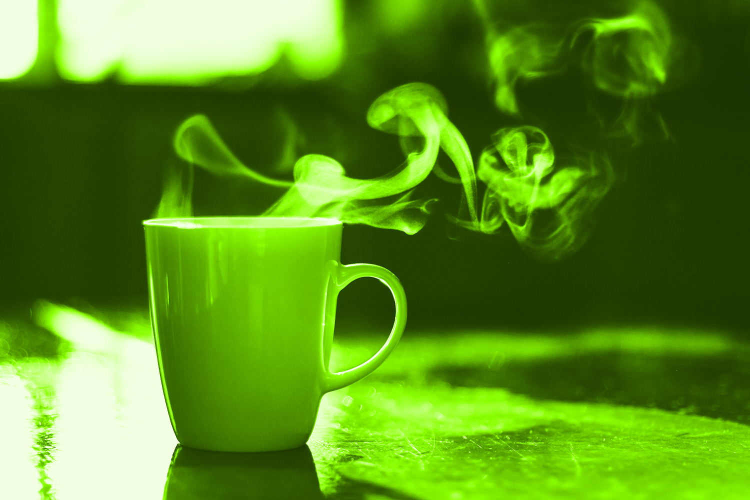 steaming cup of coffee on counter
