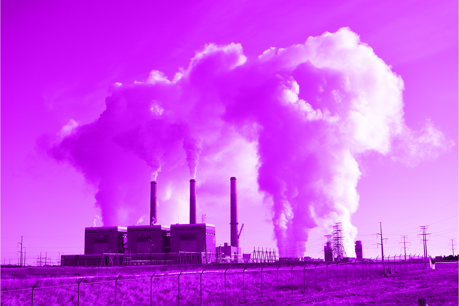 Emission clouds rising from the Laramie River Station, a coal fired power station near Wheatland, Wyoming