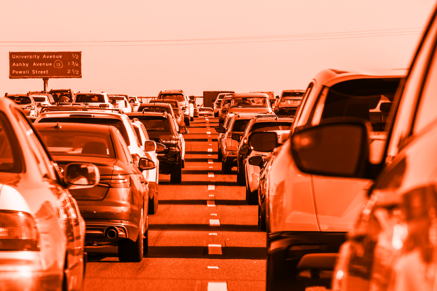 Heavy traffic on one of the freeways crossing East San Francisco bay area